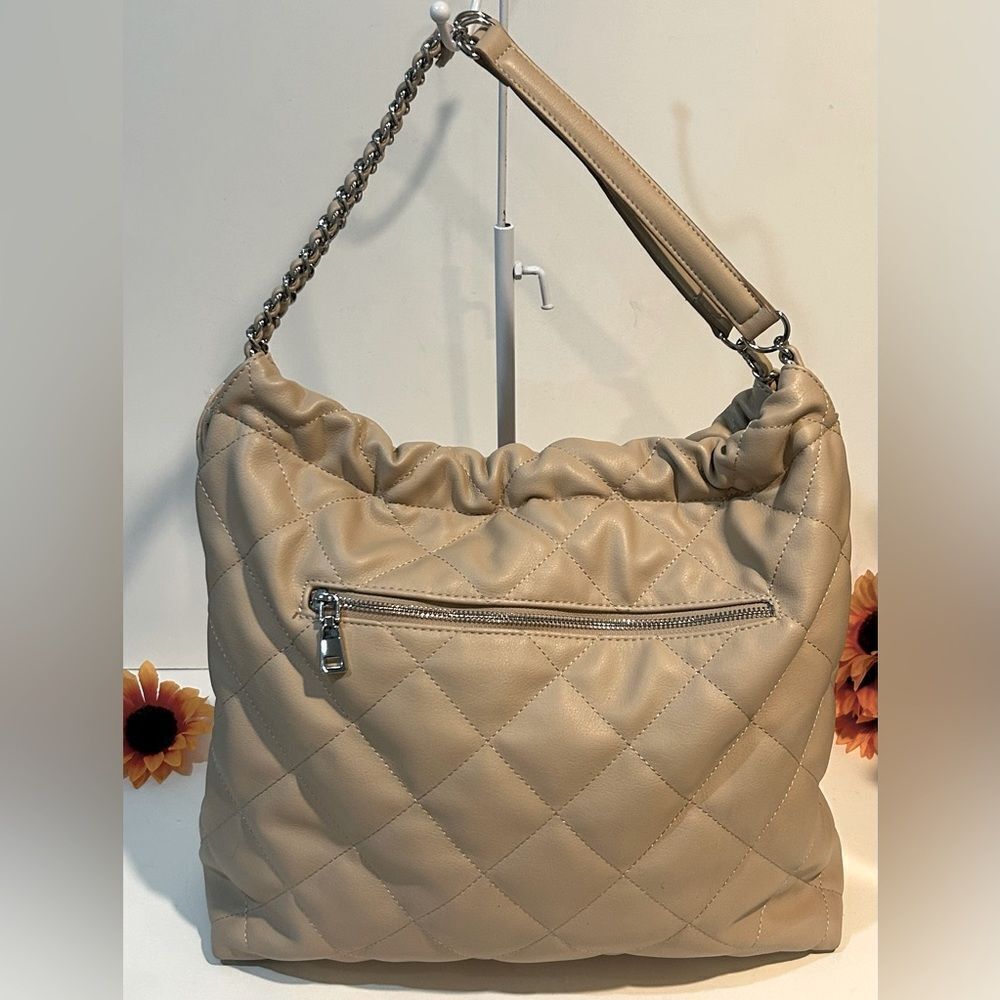 INC International Concepts Tan Quilted Chain Shoulder Bag Hobo Tote - Picture 4 of 13